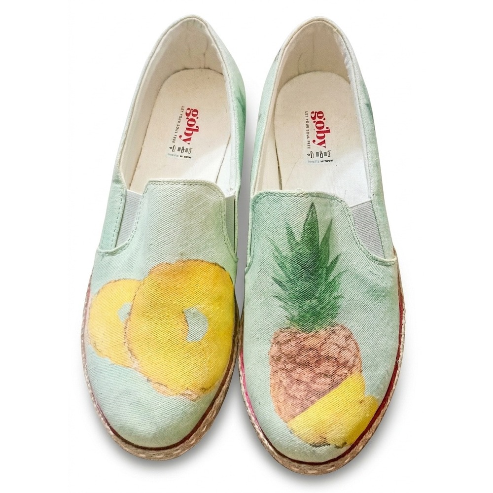 Goby Pineapple Tropical Print Canvas Slip On Espadrille Sneakers Green 39 US 8.5